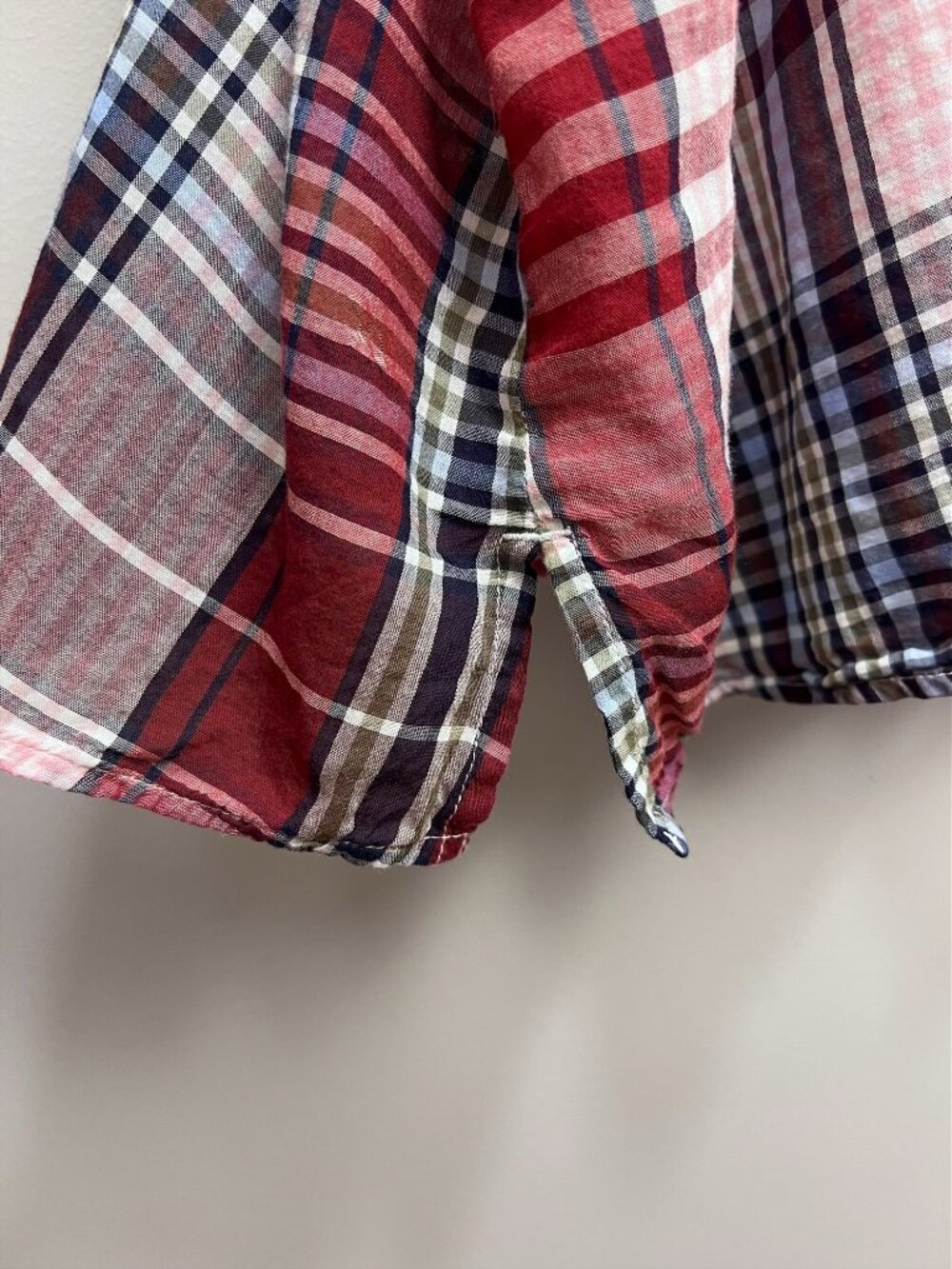 Lane Bryant Plaid Peasant Blouse Size 28 Pink Burgundy Button Front Cotton Modal - Picture 5 of 7